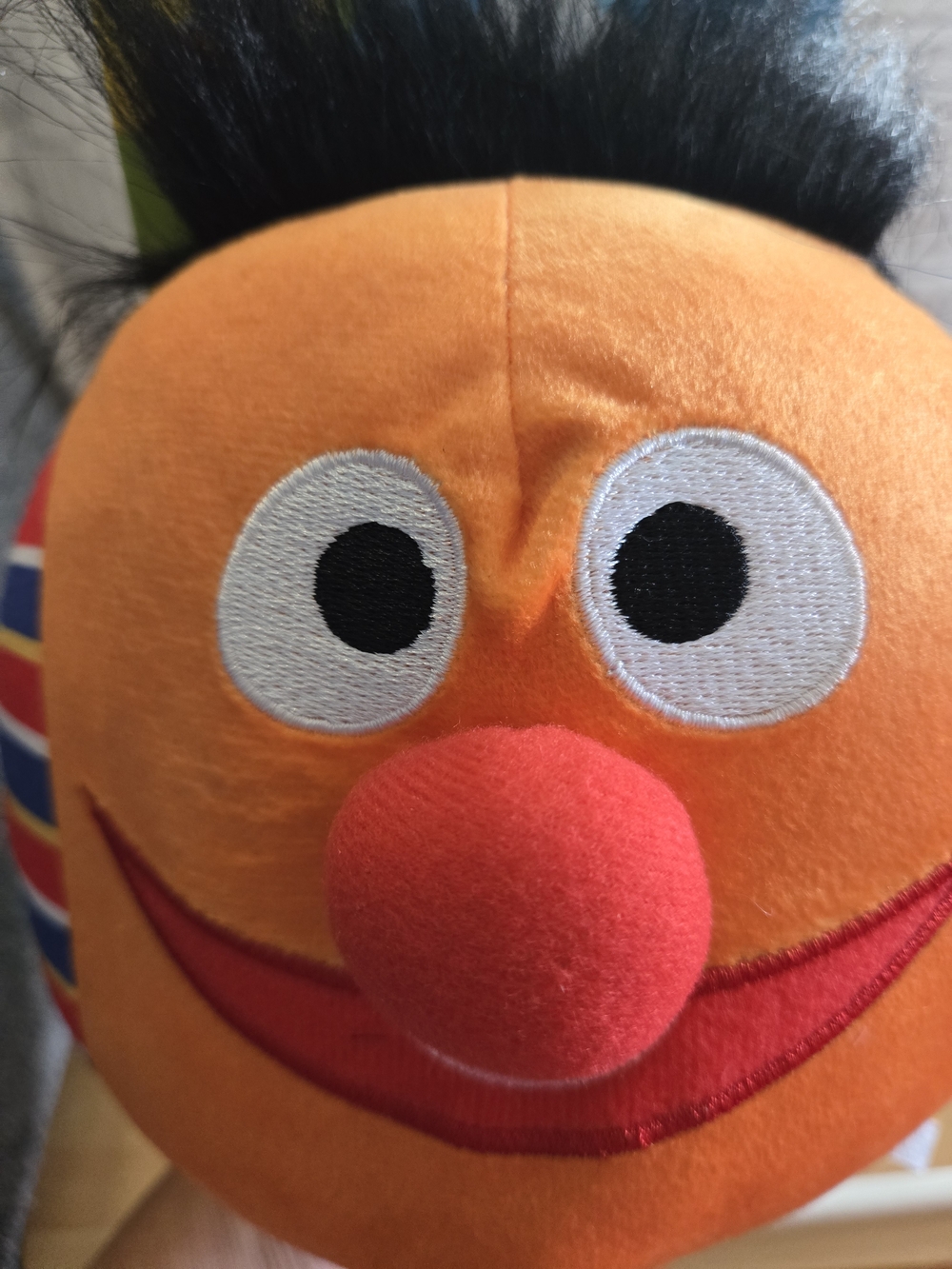 Pet Toy-Sesame Street Ernie Plush - Orange with Red Nose and Multicolor Stripes - Picture 4 of 7
